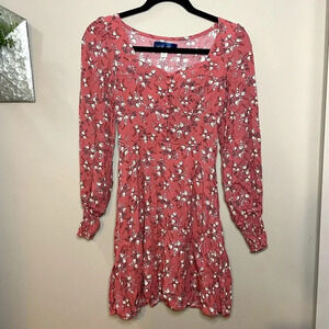 Blue Rain Pink Floral Dress With Sweetheart Neckline with Bishop Sleeves